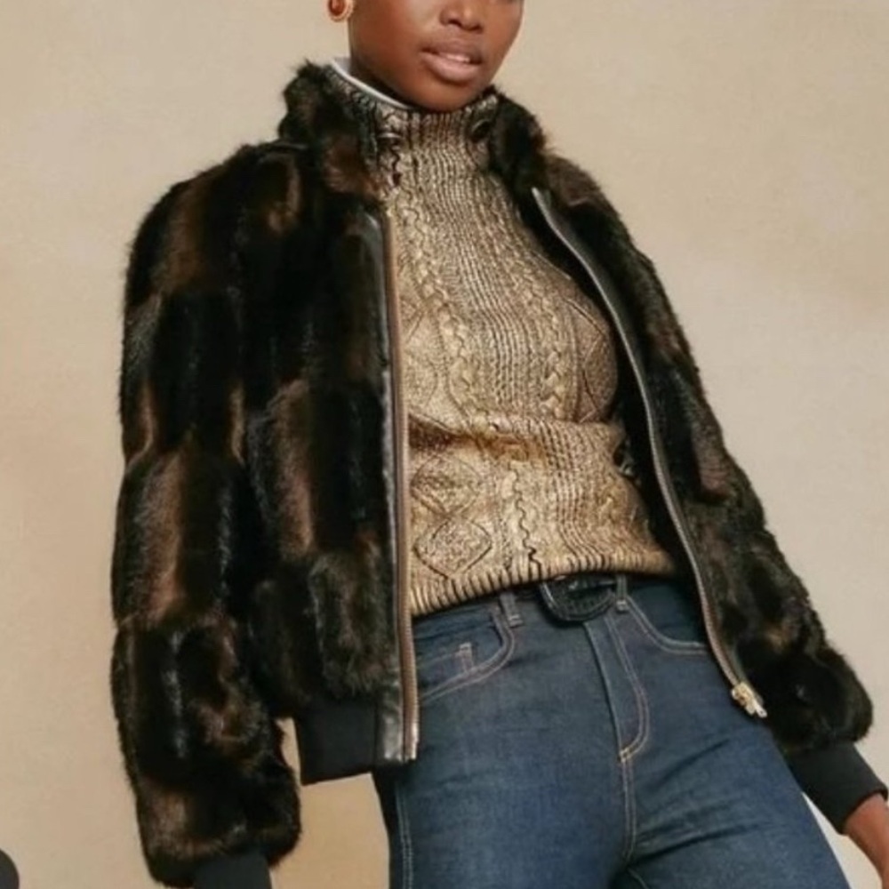 VERONICA BEARD Bellfire Faux Fur Bomber Jacket Dark Brown Sz XS